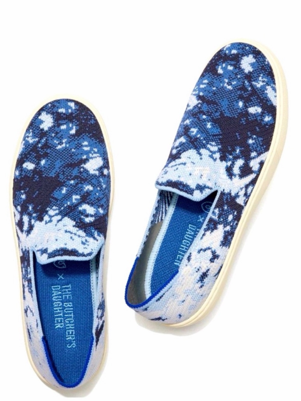 Rothy’s x the Butcher’s Daughter Shibori Slip-On Sneakers Blue White Size 9
